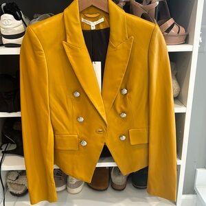Veronica Beard mustard yellow/gold cropped leather jacket